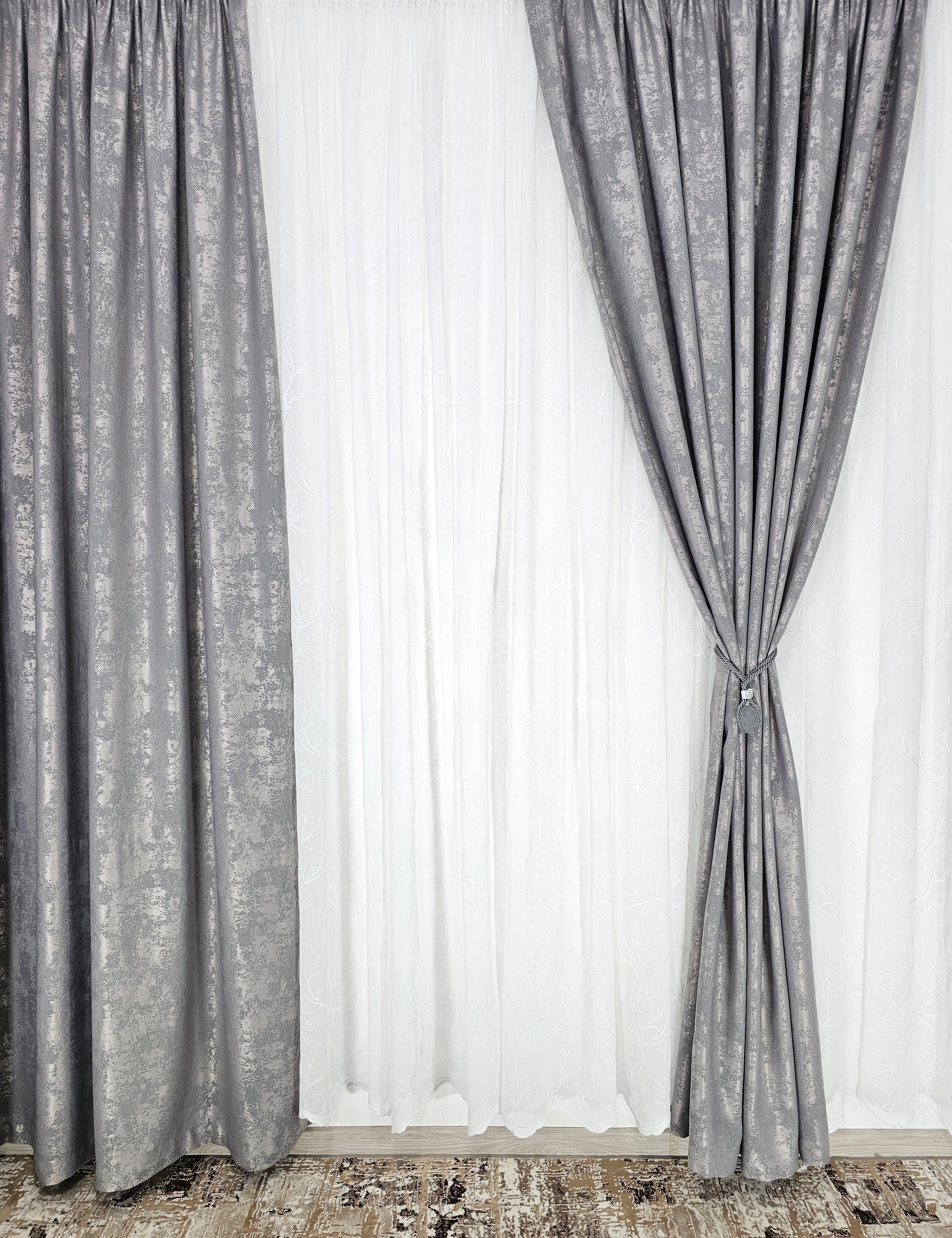 Set Angelica: perdea din in model crengute si draperie cu aspect de vopsea decorativa