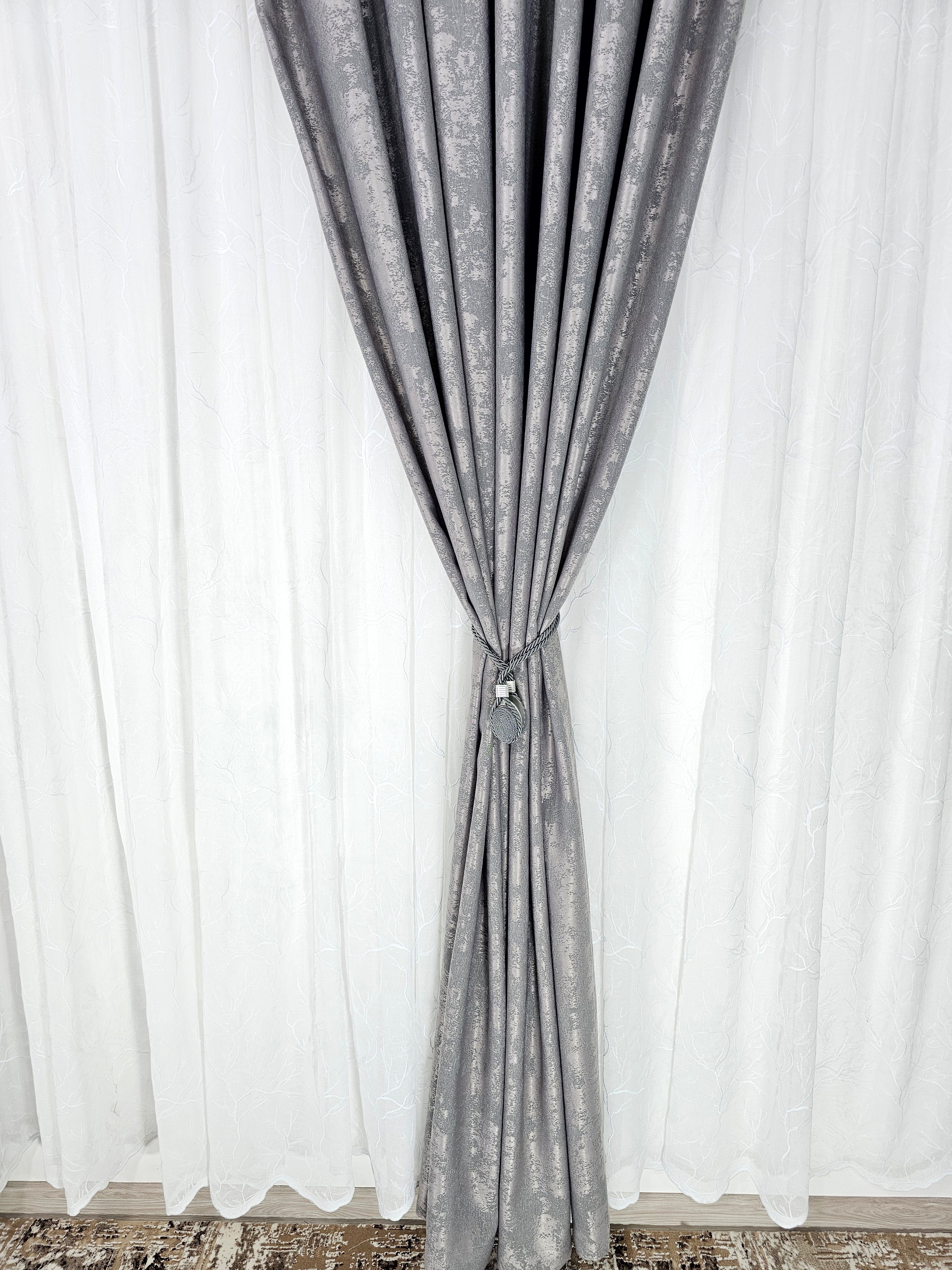 Set Angelica: perdea din in model crengute si draperie cu aspect de vopsea decorativa