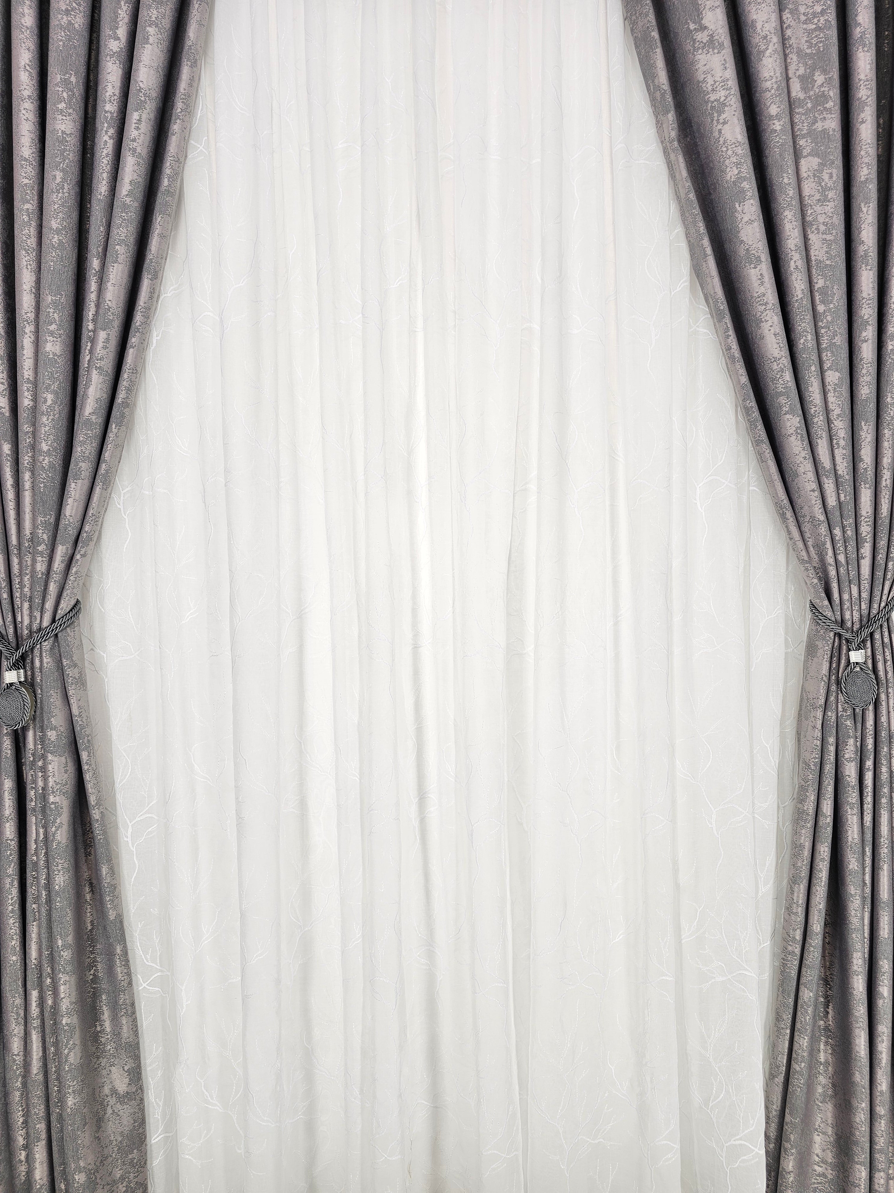 Set Angelica: perdea din in model crengute si draperie cu aspect de vopsea decorativa