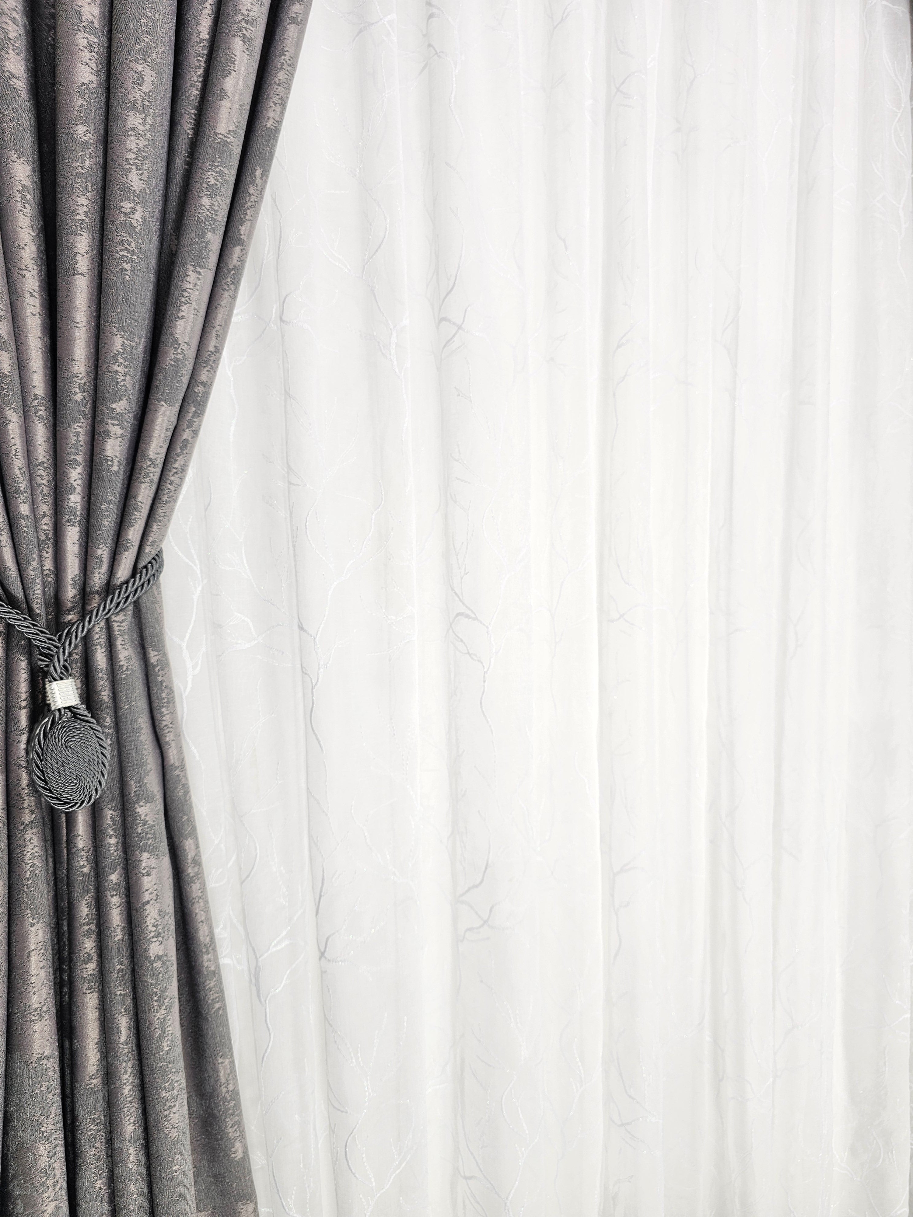 Set Angelica: perdea din in model crengute si draperie cu aspect de vopsea decorativa