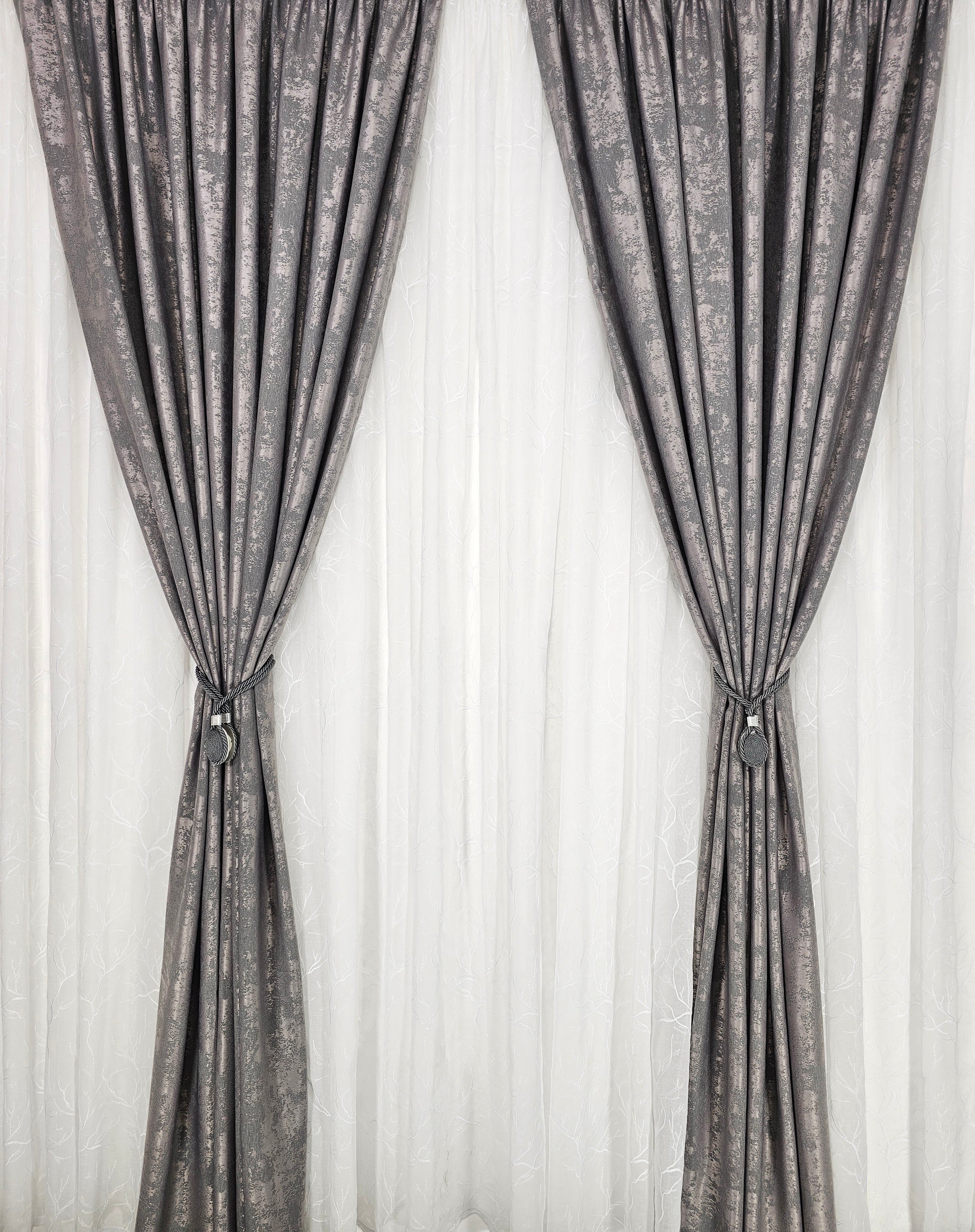 Set Angelica: perdea din in model crengute si draperie cu aspect de vopsea decorativa
