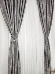 Set Angelica: perdea din in model crengute si draperie cu aspect de vopsea decorativa