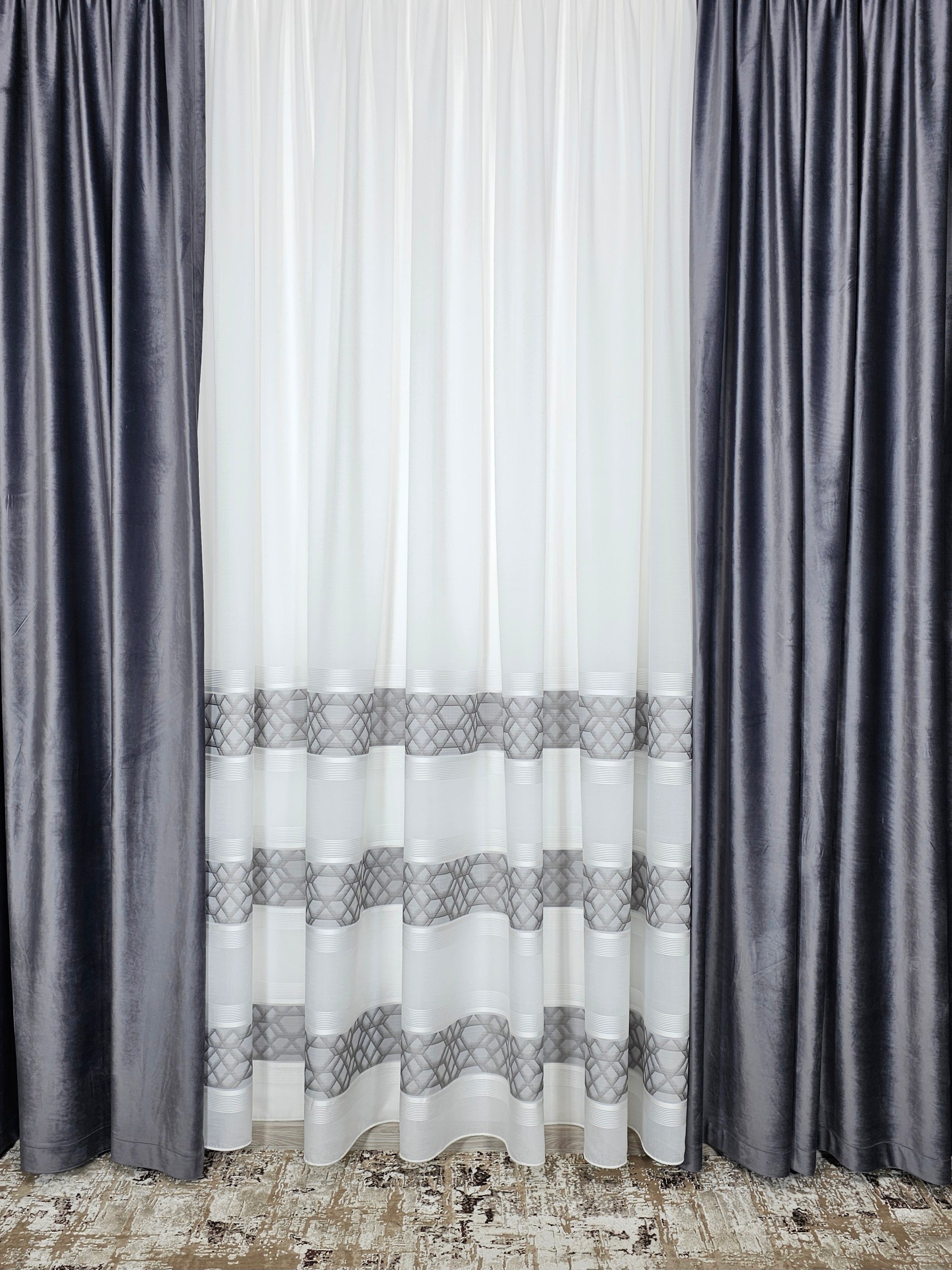 Set Mangalia: perdea din in cristal si draperie catifea gri inchis