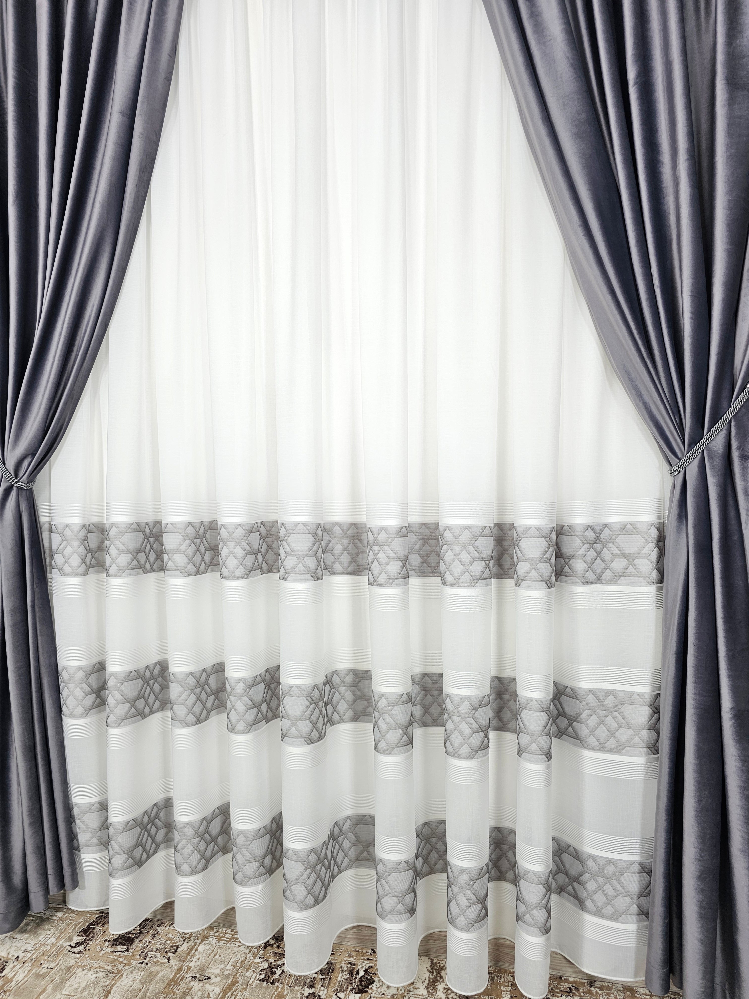 Set Mangalia: perdea din in cristal si draperie catifea gri inchis