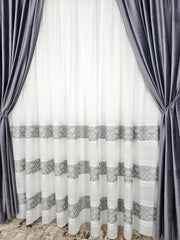 Set Mangalia: perdea din in cristal si draperie catifea gri inchis