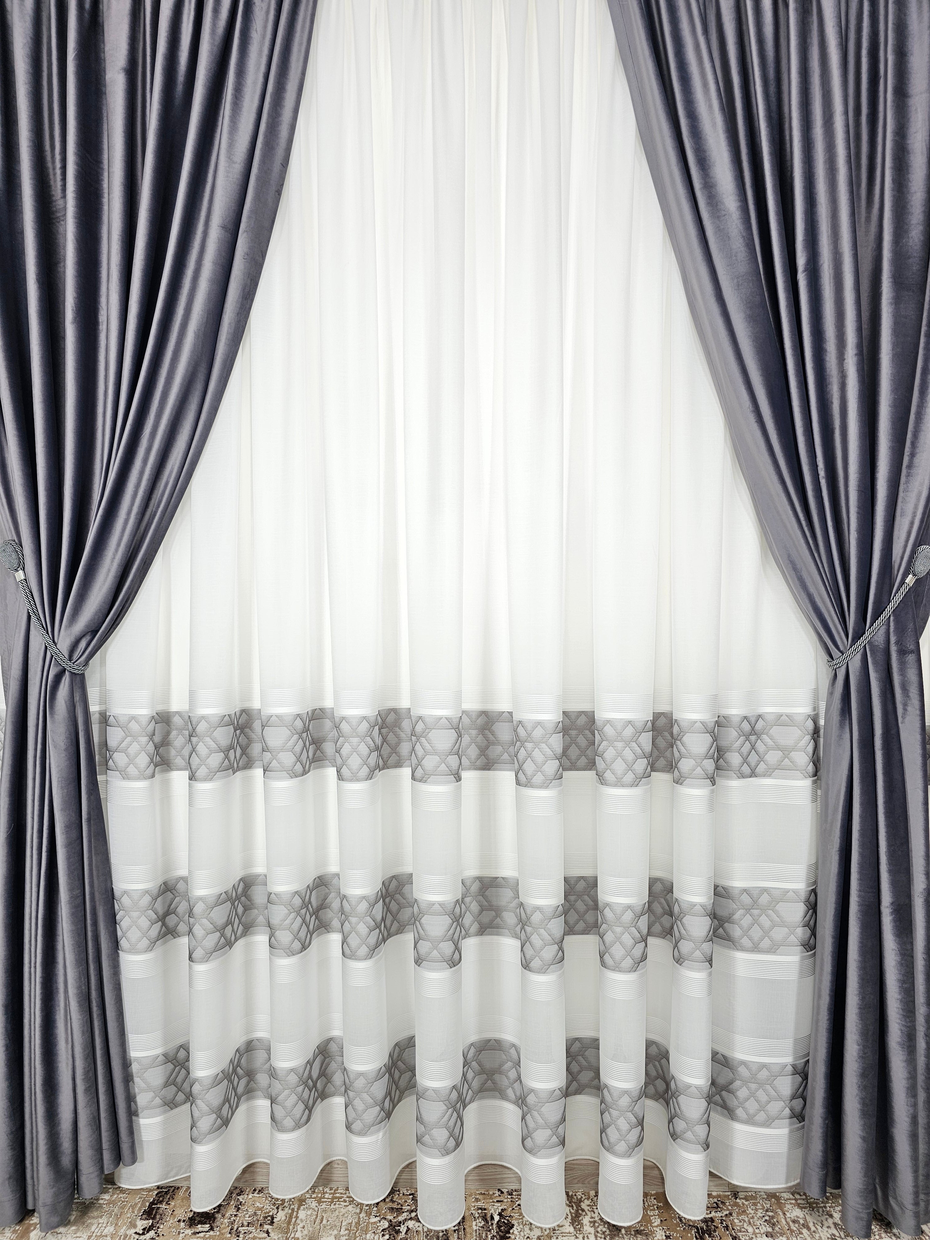 Set Mangalia: perdea din in cristal si draperie catifea gri inchis