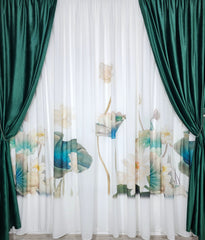 Set Iolanda: perdea matase cu peisaj verde si draperie catifea verde