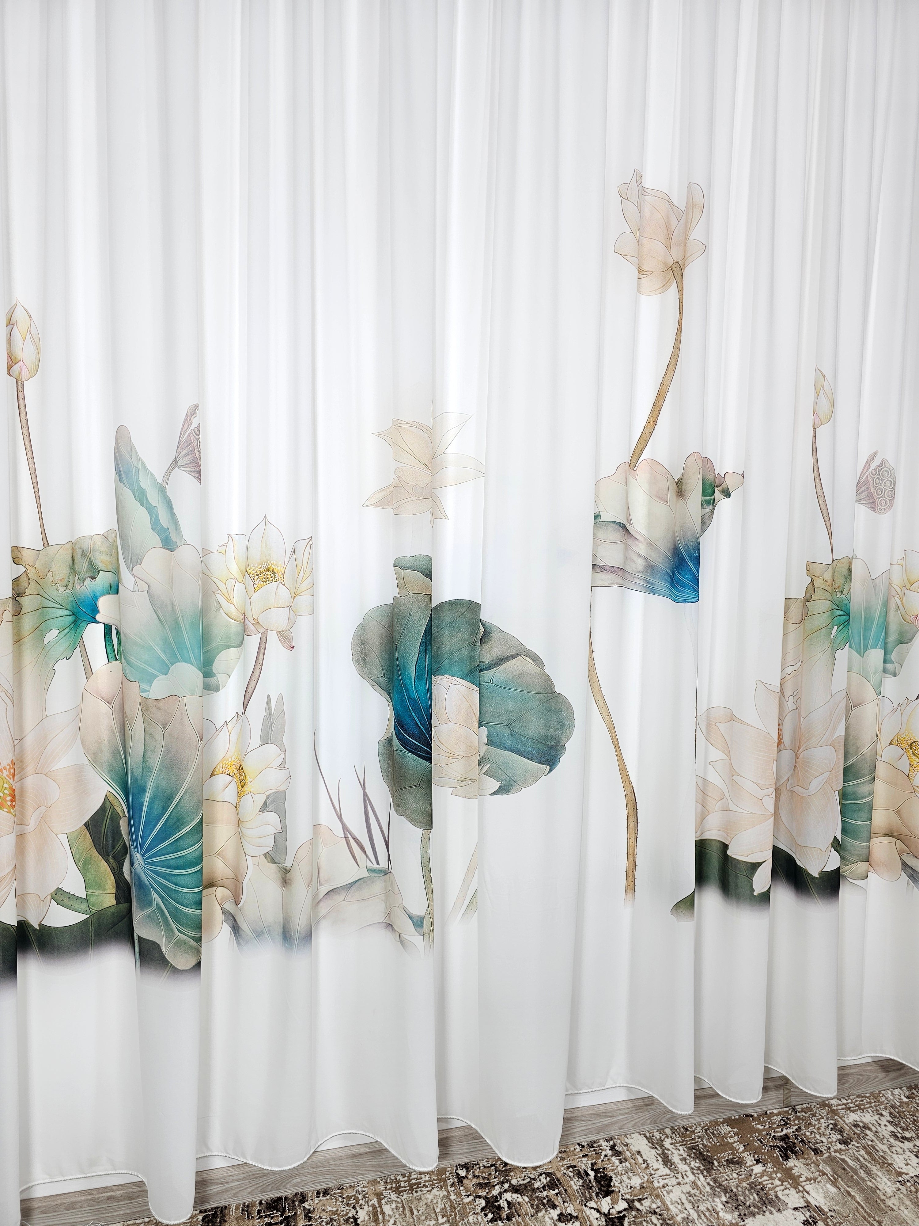 Set Iolanda: perdea matase cu peisaj verde si draperie catifea verde