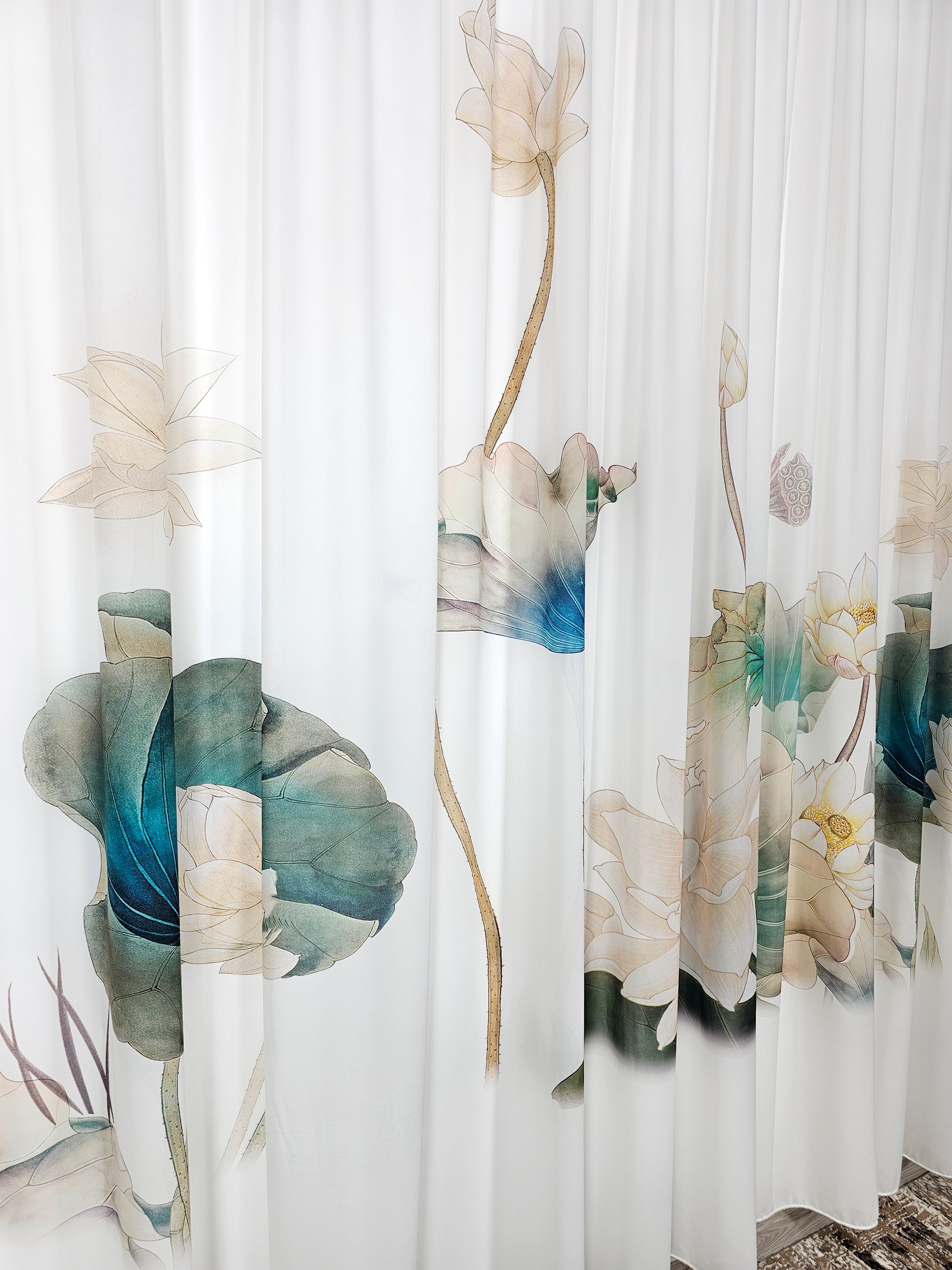Set Iolanda: perdea matase cu peisaj verde si draperie catifea verde