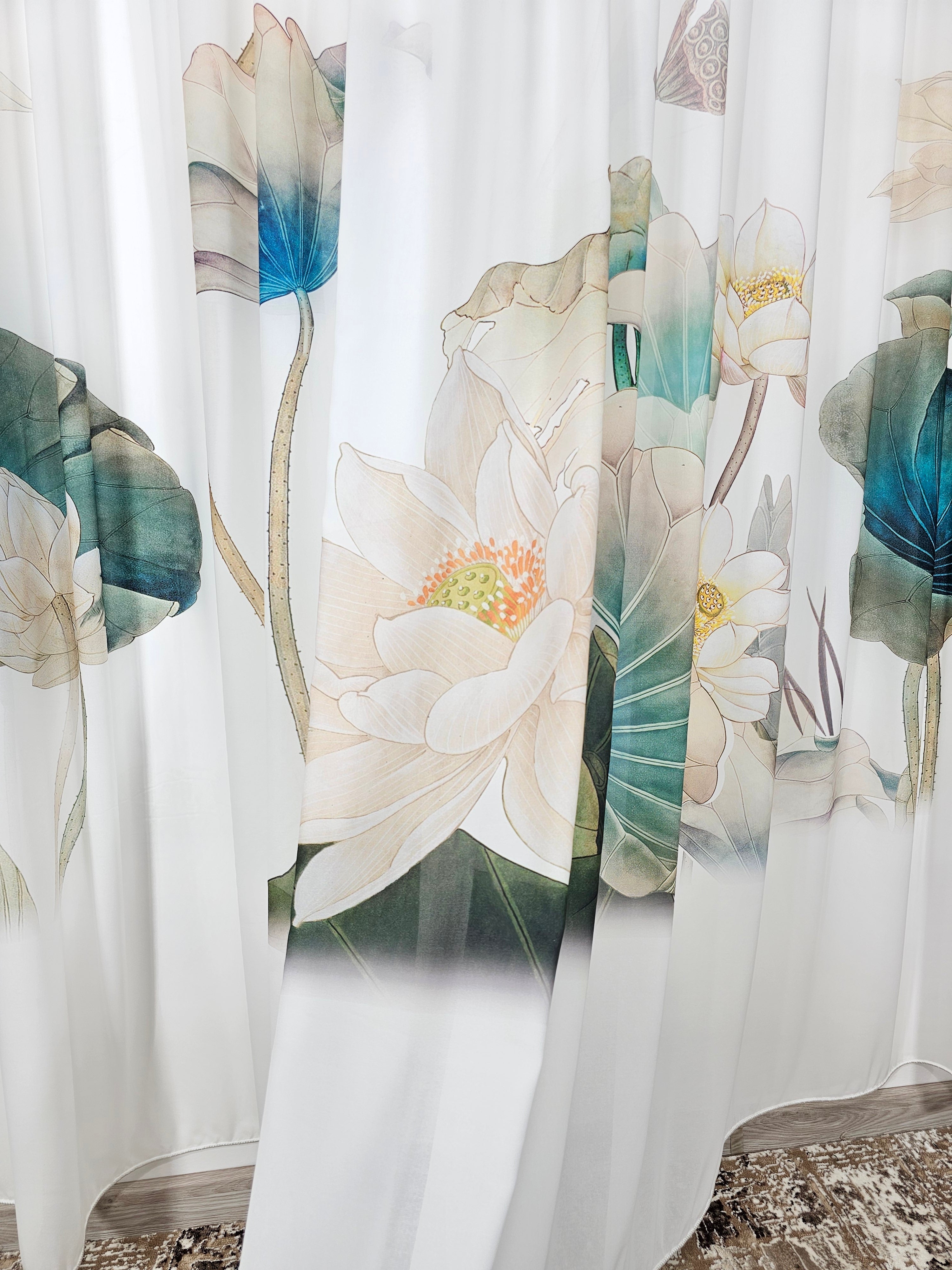 Set Iolanda: perdea matase cu peisaj verde si draperie catifea verde
