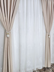 Set Harmony: perdea din in model floral si draperie blackout 80% crem-roze