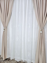 Set Harmony: perdea din in model floral si draperie blackout 80% crem-roze
