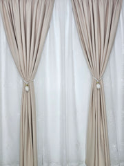 Set Harmony: perdea din in model floral si draperie blackout 80% crem-roze