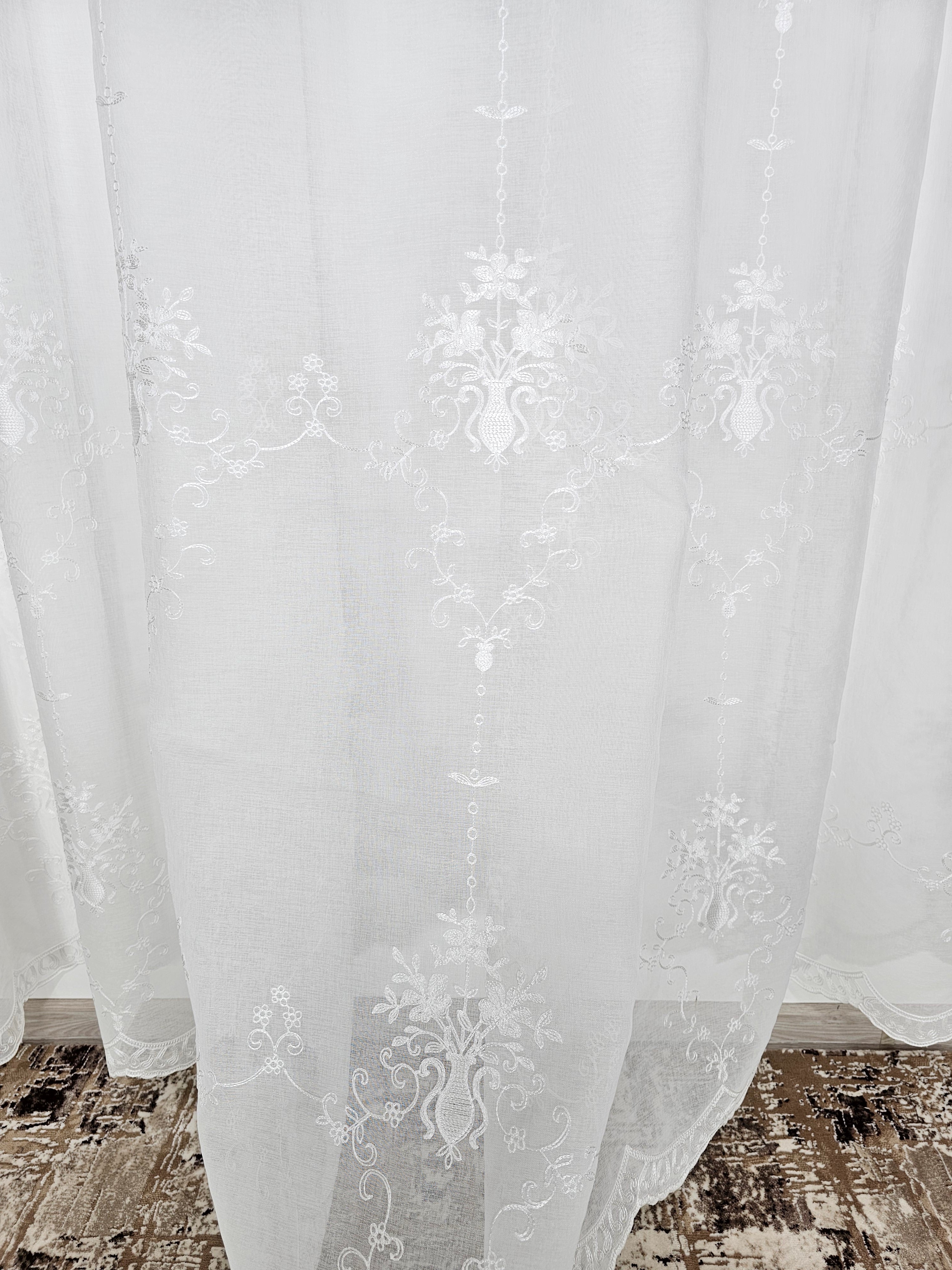 Set Harmony: perdea din in model floral si draperie blackout 80% crem-roze