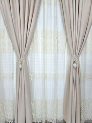 Set Tropical: Perdea din tul cu broderie si Draperie blackout 98% crem-roze