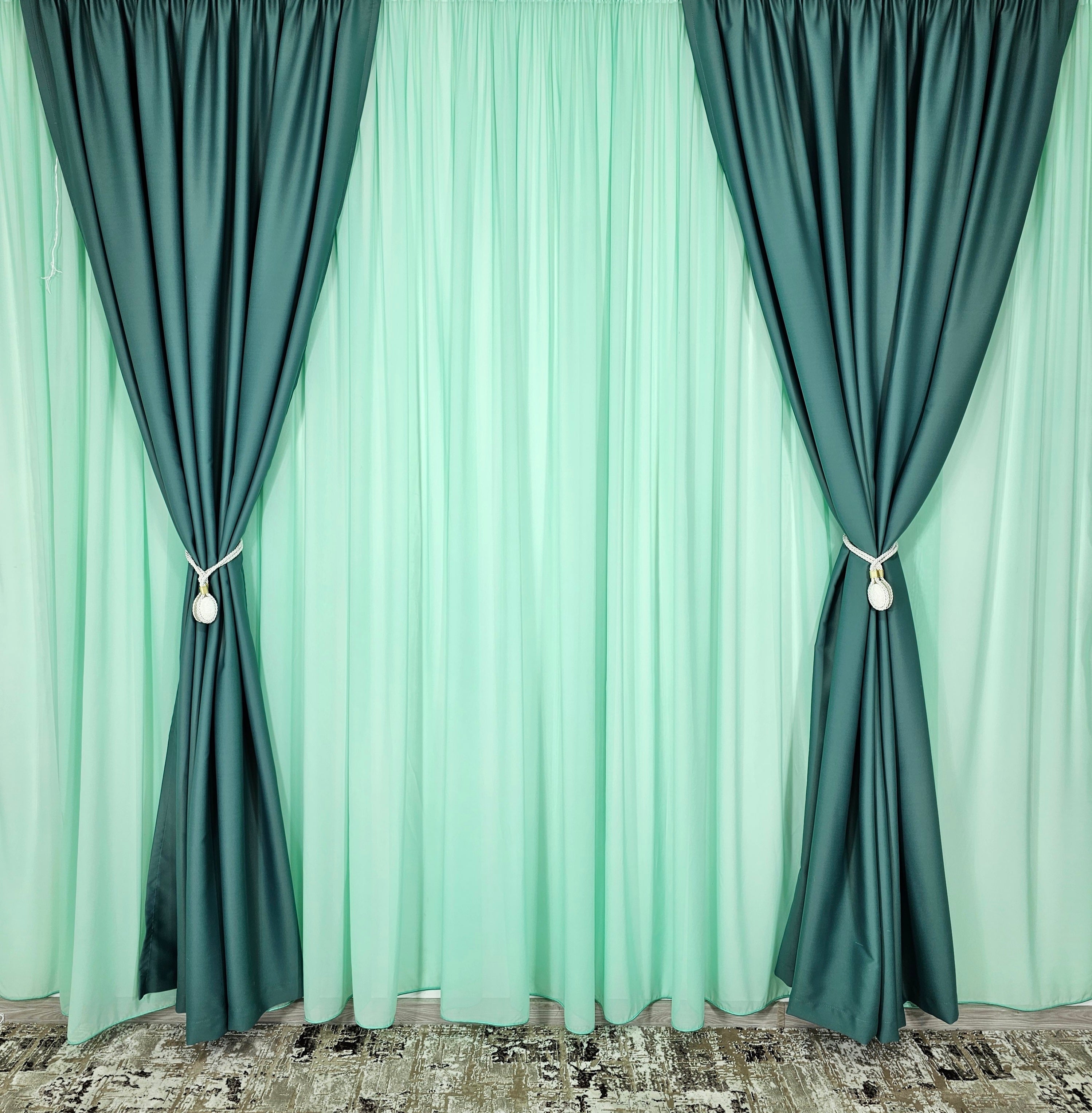 Set Roa: perdea verde din matase moale  si draperie verde menta blackout 98%
