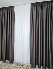 Colectia Hotel: Perdea Voal Alb si Draperii Blackout 98%-Maro Trabuc