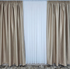 Set Ideal pentru Living si Dormitor in Nuanțe Crem-Colectia Hotel: Perdea Voal Alb si Draperii Blackout 90%