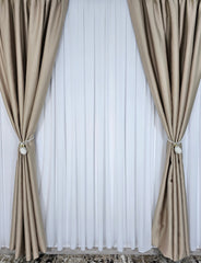 Colectia Hotel: Perdea Voal Alb si Draperii Blackout 90%-Crem