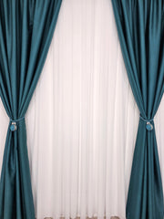 Colectia Hotel: Perdea Voal Alb si Draperii Blackout 98%-Turcoaz