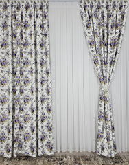 Draperie Sefora Blackout Alb cu Model Floral Mov