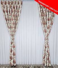 Set Magdalena: Perdea voal alb si Draperie blackout floral