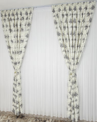 Set Musa: Perdea alba voal si Draperie blackout alb cu model floral