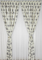 Set Musa: Perdea alba voal si Draperie blackout alb cu model floral