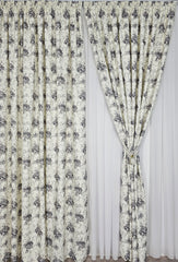 Set Musa: Perdea alba voal si Draperie blackout alb cu model floral