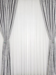 Colectia Decorativa: Perdea Alba Simpla si Draperie Tip Vopsea-Gri Deschis