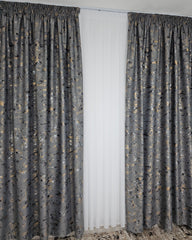 Colectia Prestige: Perdea Voal Alb si Draperii Blackout cu Insertii-Gri Mediu