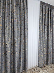 Colectia Prestige: Perdea Voal Alb si Draperii Blackout cu Insertii-Gri Mediu