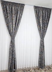 Colectia Prestige: Perdea Voal Alb si Draperii Blackout cu Insertii-Gri Mediu