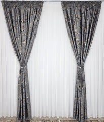 Colectia Prestige: Perdea Voal Alb si Draperii Blackout cu Insertii-Gri Mediu