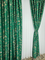 Colectia Prestige: Perdea Voal Alb si Draperii Blackout cu Insertii-Verde Smarald