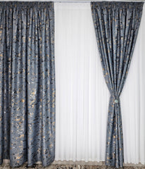 Colectia Prestige: Perdea Voal Alb si Draperii Blackout cu Insertii Gri Inchis