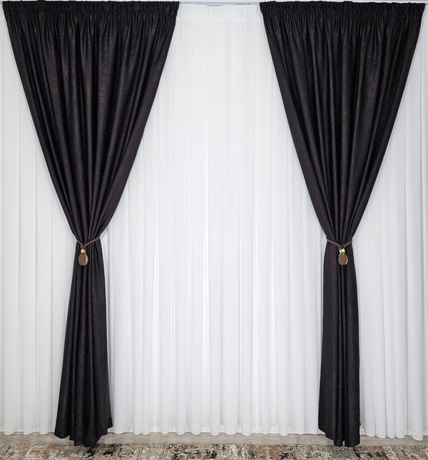 Colectia Soft: perdea voal alb si draperie uni, varianta mai ușoară a catifelei-Wenge