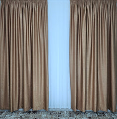 Draperie soft capucino, material plin ca textura, varianta mai usoara a catifelei