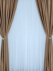 Colectia Soft: perdea voal alb si draperie uni, varianta mai ușoară a catifelei-Capucino