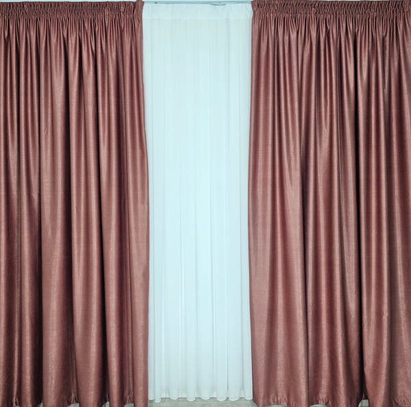 Colectia Soft: perdea voal alb si draperie uni, varianta mai ușoară a catifelei-Roz