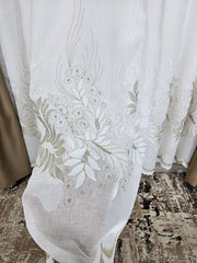 Set Idalis: perdea din in gros cu borduri crem bej si draperie grej blackout 98%.