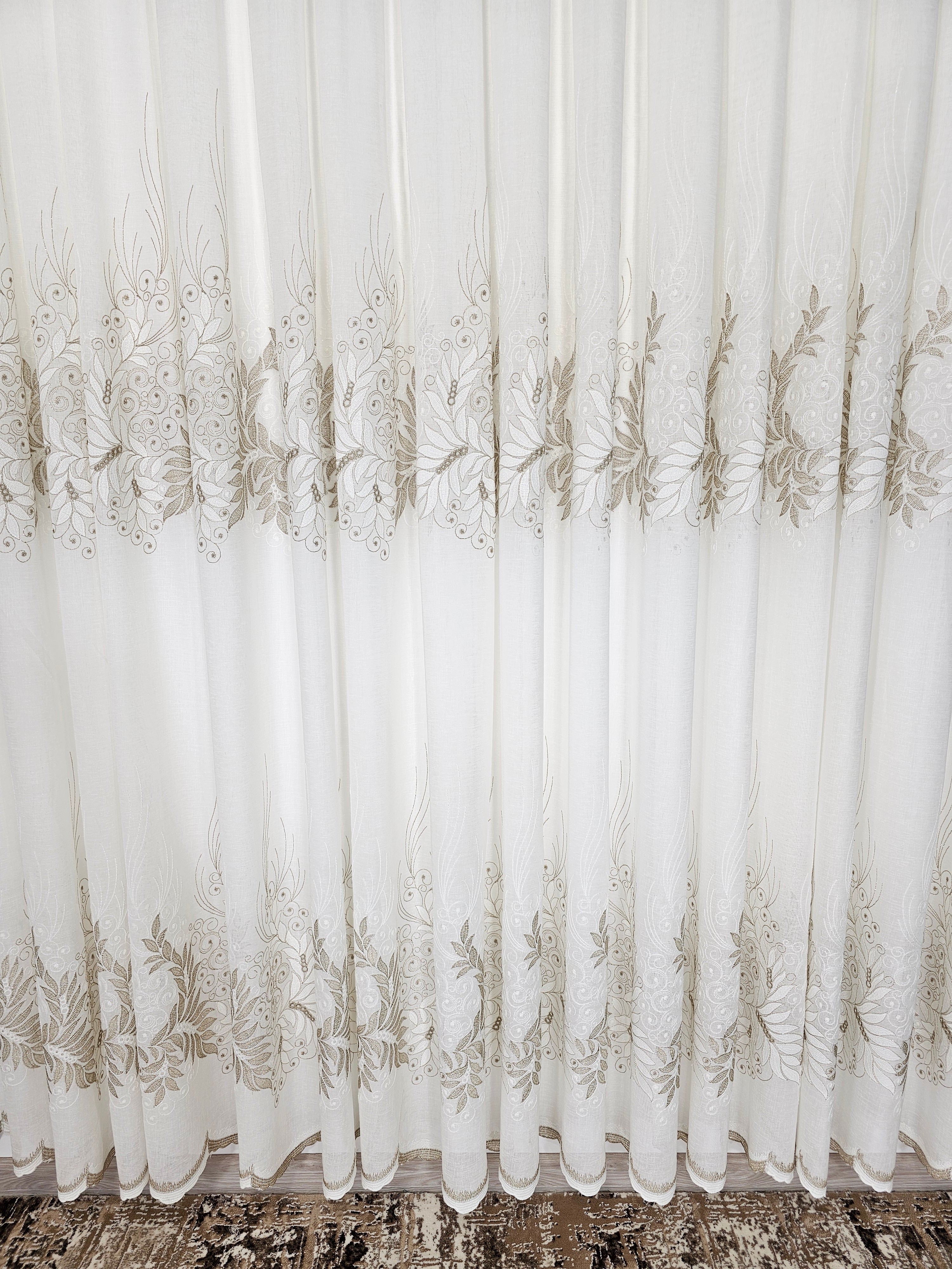 Set Idalis: perdea din in gros cu borduri crem bej si draperie grej blackout 98%.