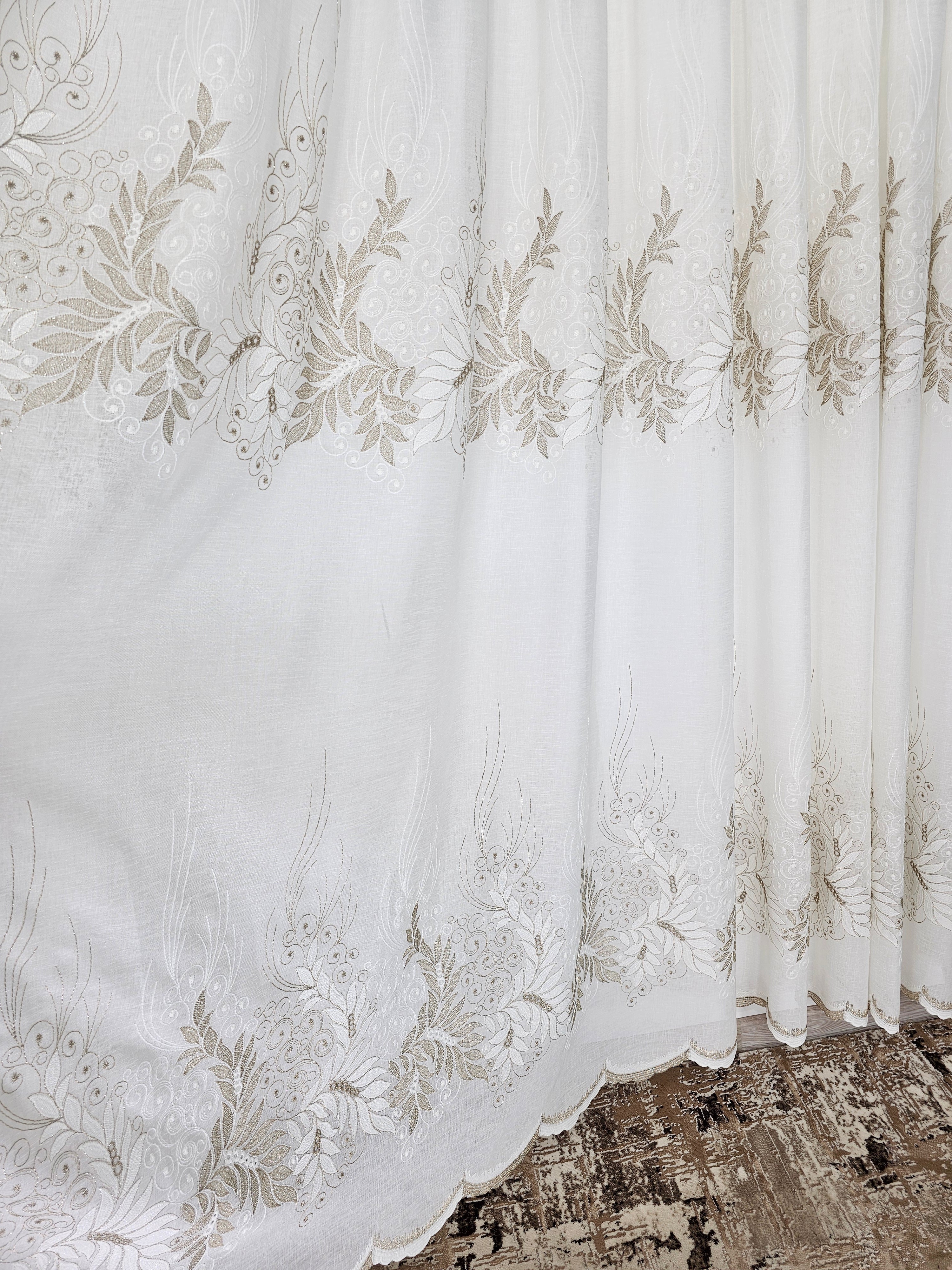Set Idalis: perdea din in gros cu borduri crem bej si draperie grej blackout 98%.