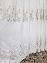Set Idalis: perdea din in gros cu borduri crem bej si draperie grej blackout 98%.