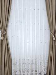 Set Lorand: perdea in cristal cu broderie crem-bej si draperie grej blackout 98%