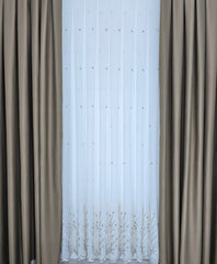Set Lorand: perdea in cristal cu broderie crem-bej si draperie grej blackout 98%