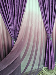 Set Polo: perdea in gros degrade mov trei culori si draperie tip vopsea decorativa mov