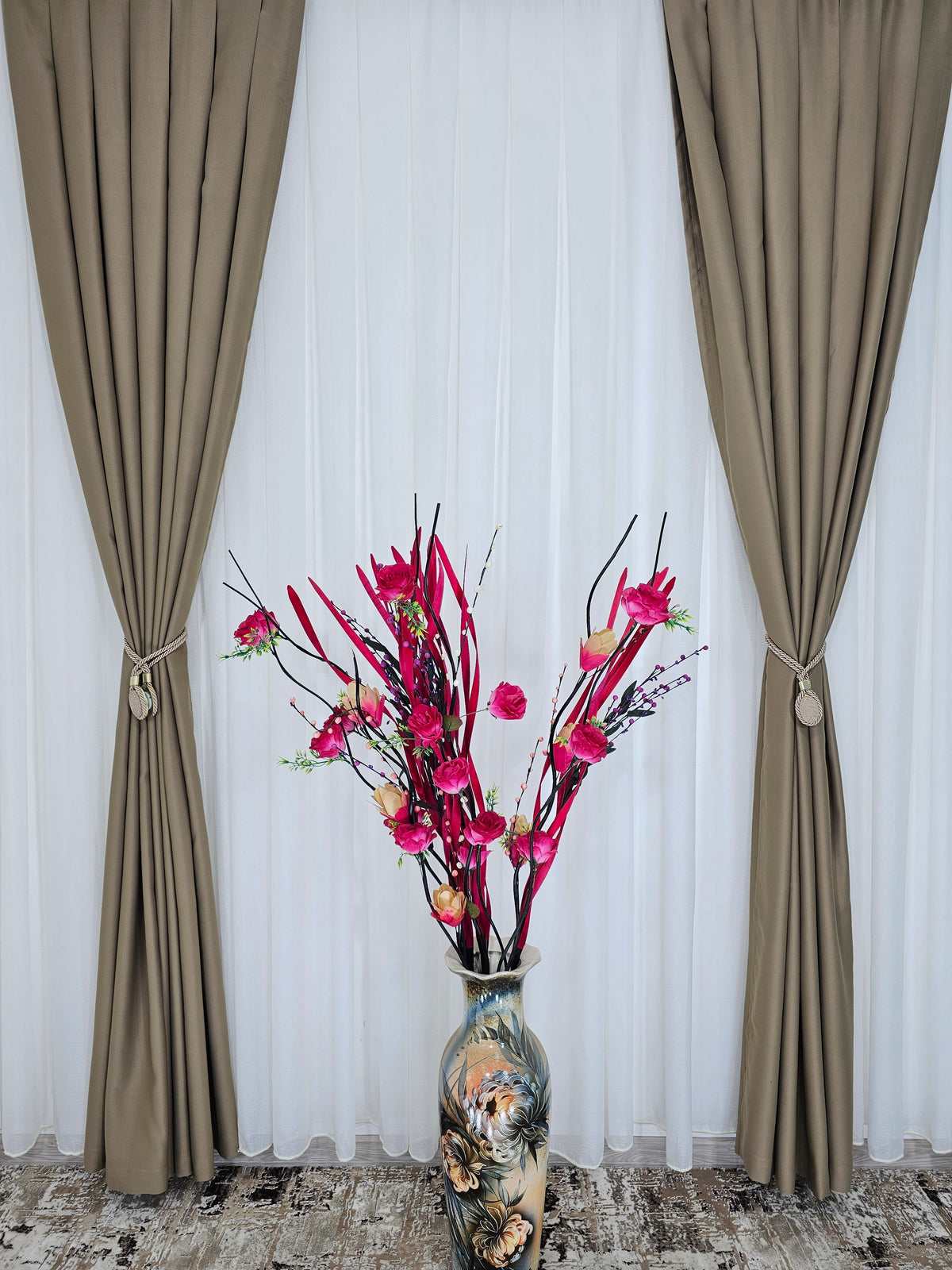 Set Barbara: perdea nesifonabilă din in cristal cu draperie simpla blackout 90% grej