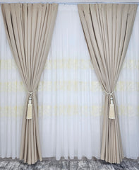 Set  Dorina: perdea din material plin ca textura cu broderie sparta si draperie crem uni
