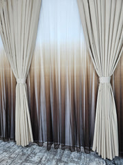 Set Sahara: perdea maro in degrade si draperie crem blackout 80%